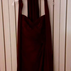 COPY - Full length Burgundy Chiffon strapless Dress.  Size 12.